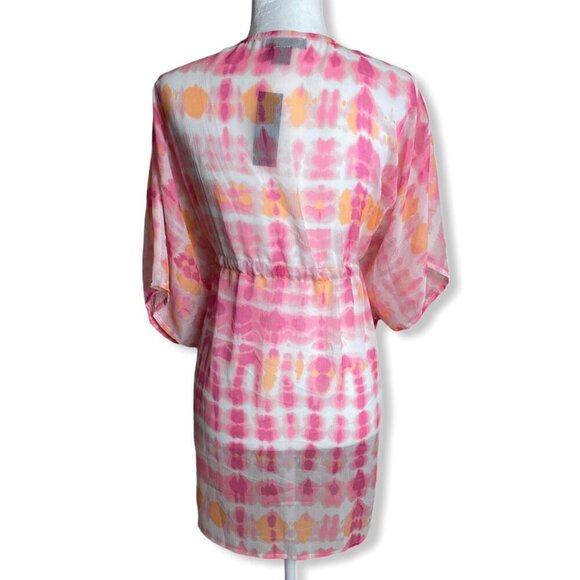 Steve Madden NWT $48 Tie Dye Swim Cover Up ONE SIZE Pink and Orange Crochet NEW - Picture 9 of 10